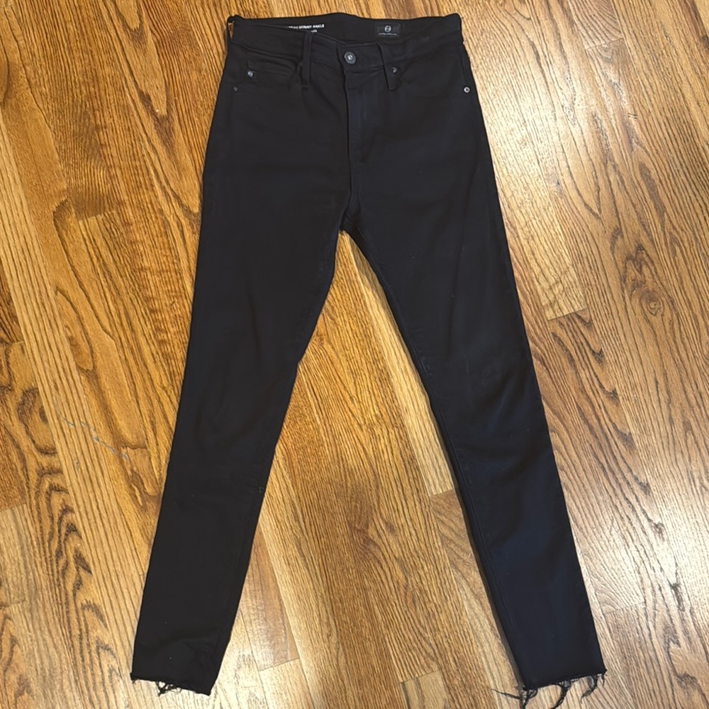 Ag Adriano Goldschmied Black Skinny Jeans with Raw Hem